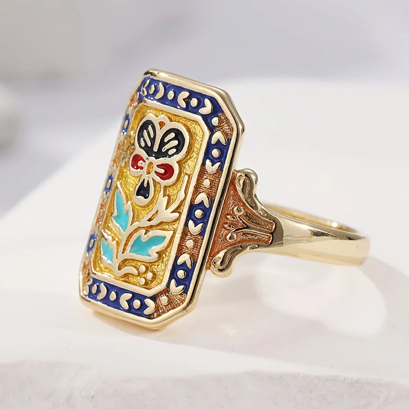 Bohemian Elegant Enamel Flower Ring for Gift Giving