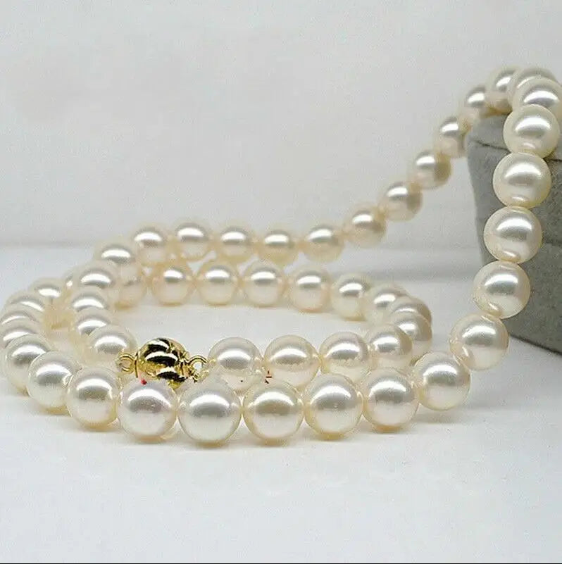 18KT Yellow Gold AAAA Rare 10-11MM Akoya White Pearl Necklace