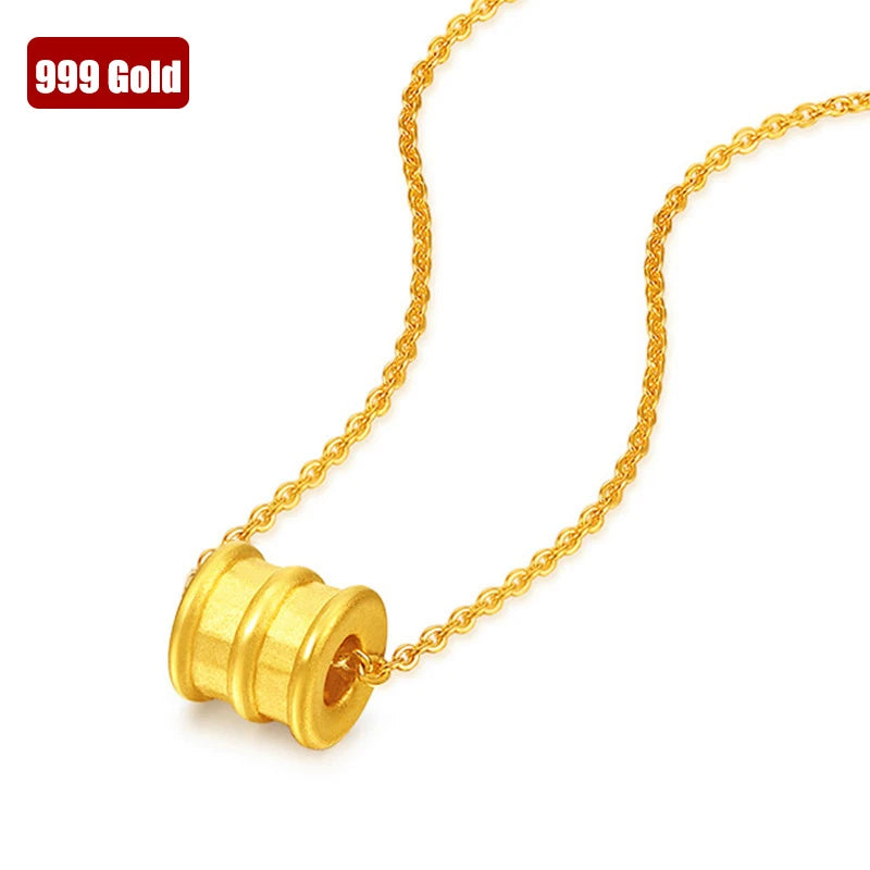 24KT Pure Gold Simple Tubular Design Pure 100% 999 Pendant