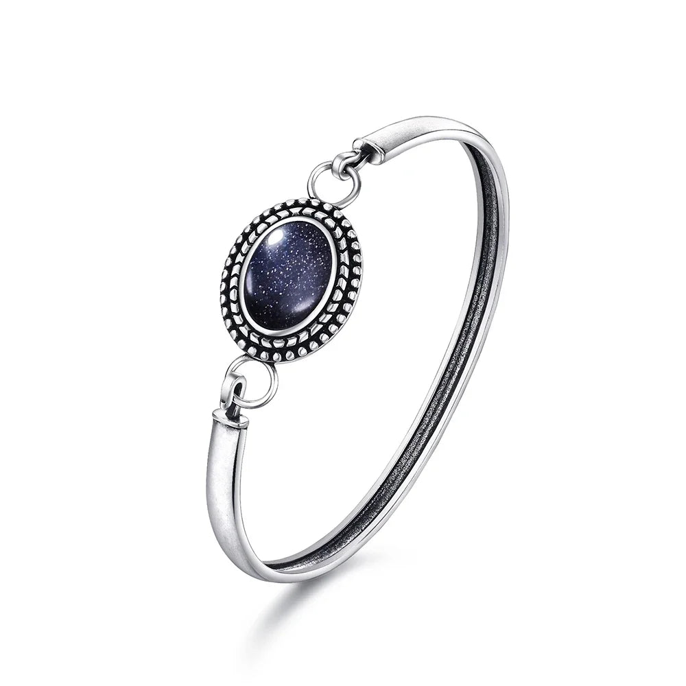 Sterling Silver 925 Vintage Moonstone Natural Stone 10*14MM Oval Shape Bracelet