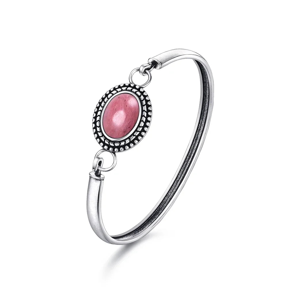 Sterling Silver 925 Vintage Moonstone Natural Stone 10*14MM Oval Shape Bracelet