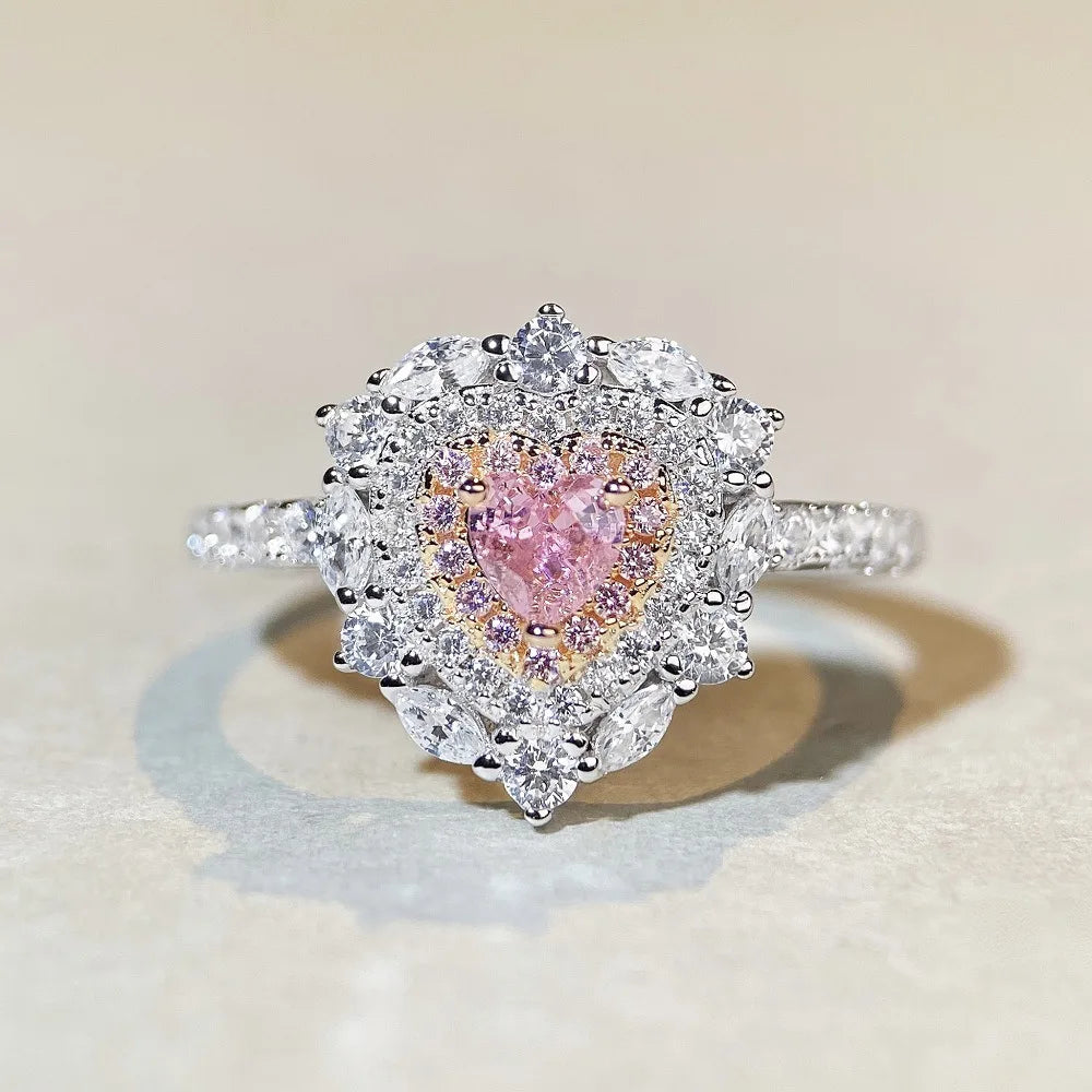 14KT White Gold-Plated Platinum PT950 Fancy Pink Lab Grown Certified Diamond Heart Engagement Ring