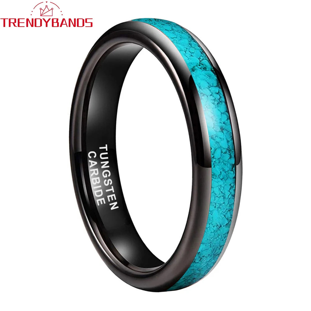 4MM, 6MM 8MM Tungsten Carbide Comfort Fit with Natural Turquoise Gemstone Inlay