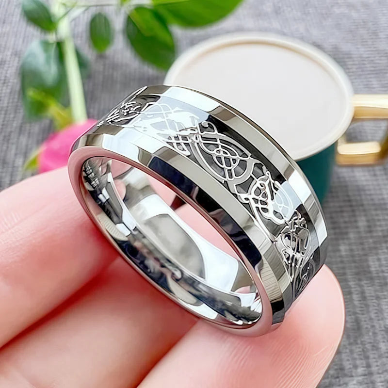 10MM Tungsten Polished Inlaid Wooden Dome Ring