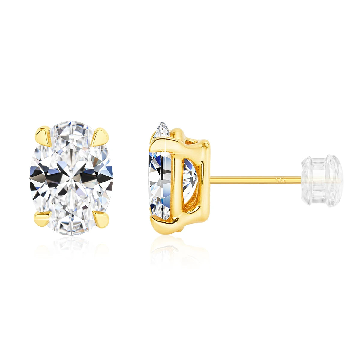 14K Gold Oval Cut 0.5ct 1ct 2ct Moissanite Red Blue Corundum Unisex Luxury Stud Earrings