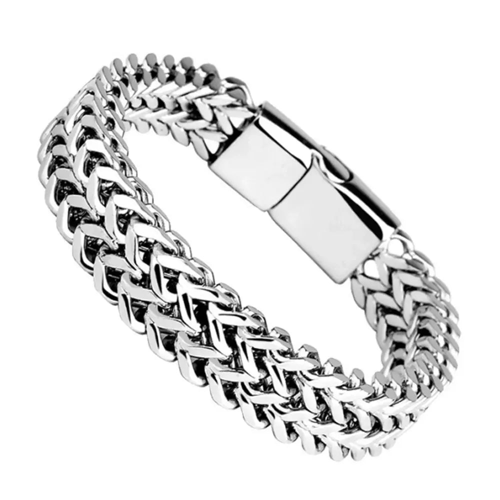 Stainless Steel Braided Double Row Front & Rear Fish Scale Alloy Magnetic Bracelet