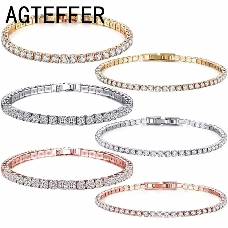 925 Sterling Silver Tennis Bracelet Rose Gold Shining CZ Bracelet