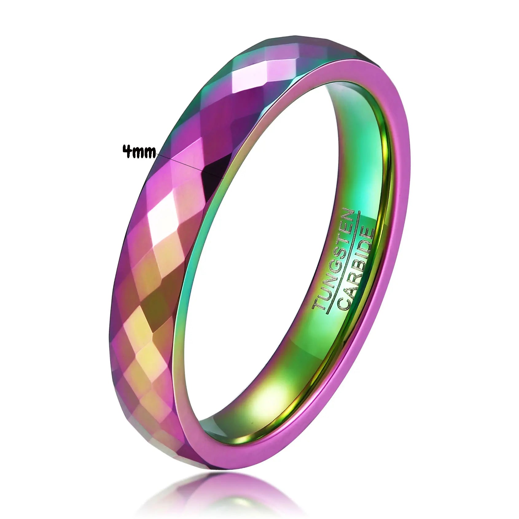 4/6MM Rainbow Faceted Edge Dome Polished Tungsten Carbide Ring