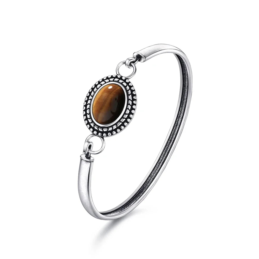 Sterling Silver 925 Vintage Moonstone Natural Stone 10*14MM Oval Shape Bracelet