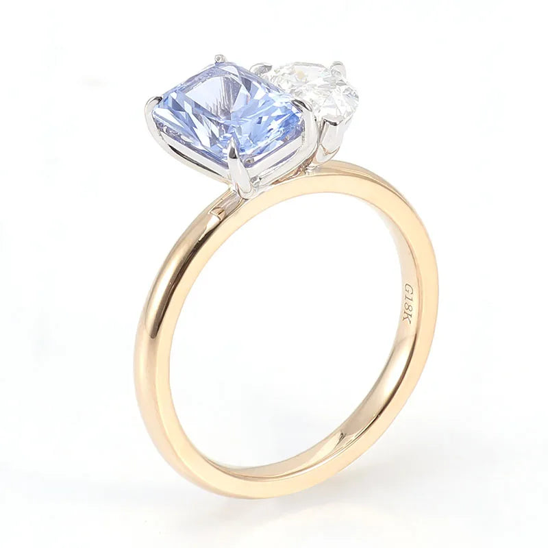 Provence 10KT/14KT/18KT Lab Grown Sapphire Ring Radiant Cut 2 CT Toi Et Moi Ring