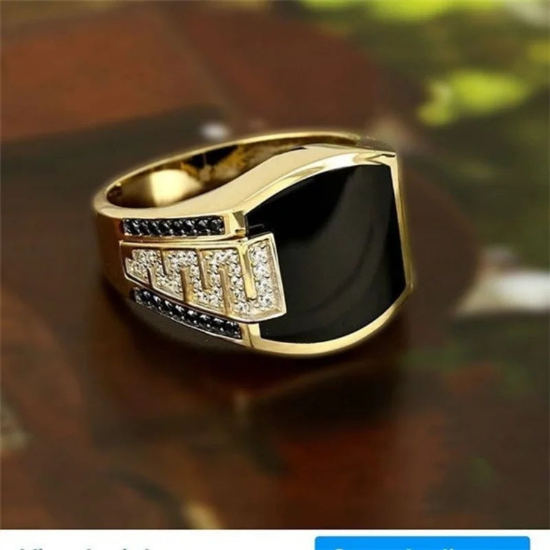 Men's Black Onyx Greek Geometric Fashion Ring