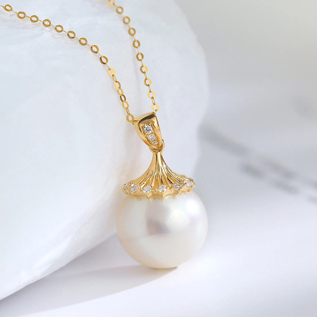 100% AU750 18KT Yellow Gold Natural Fresh Water Pearl Necklace