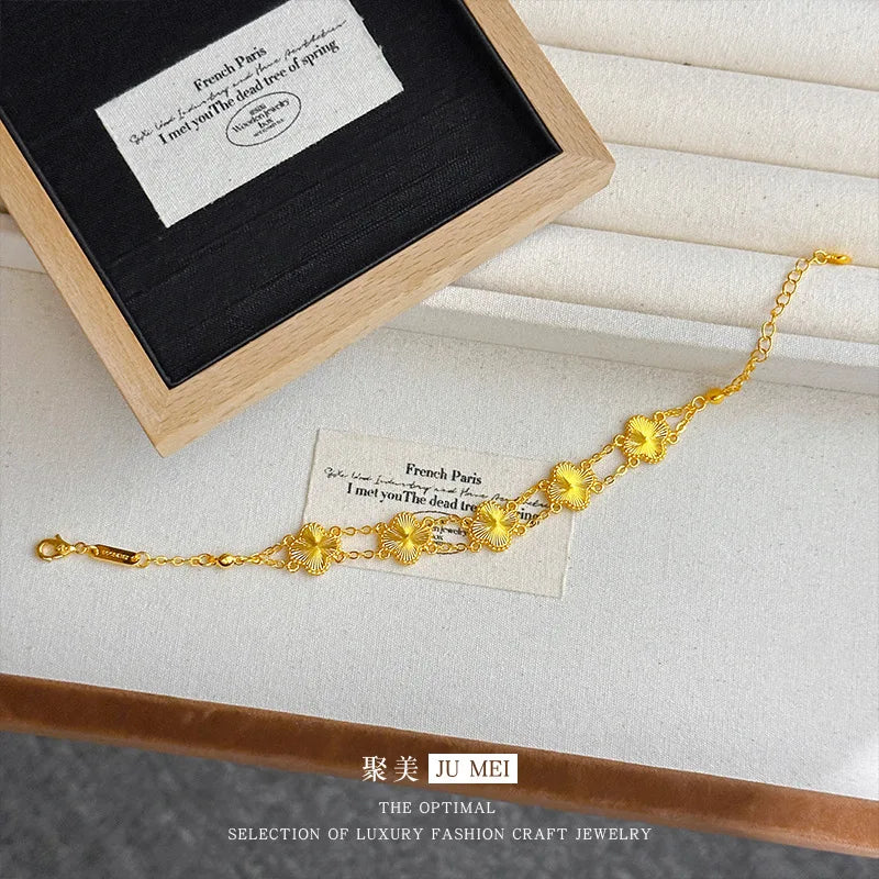 24KT Yellow Gold Luxury Exquisite AU999 Pure Gold Four-Leaf Clovers