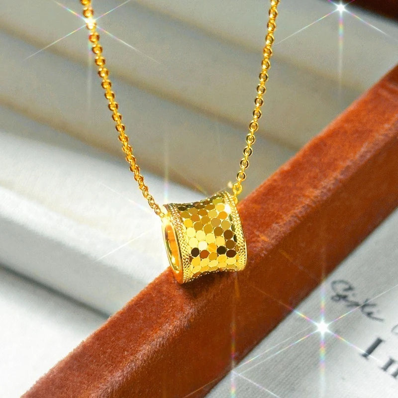 Pure 14KT Yellow Plated Steel Color Rotatable Shining Bead Necklace