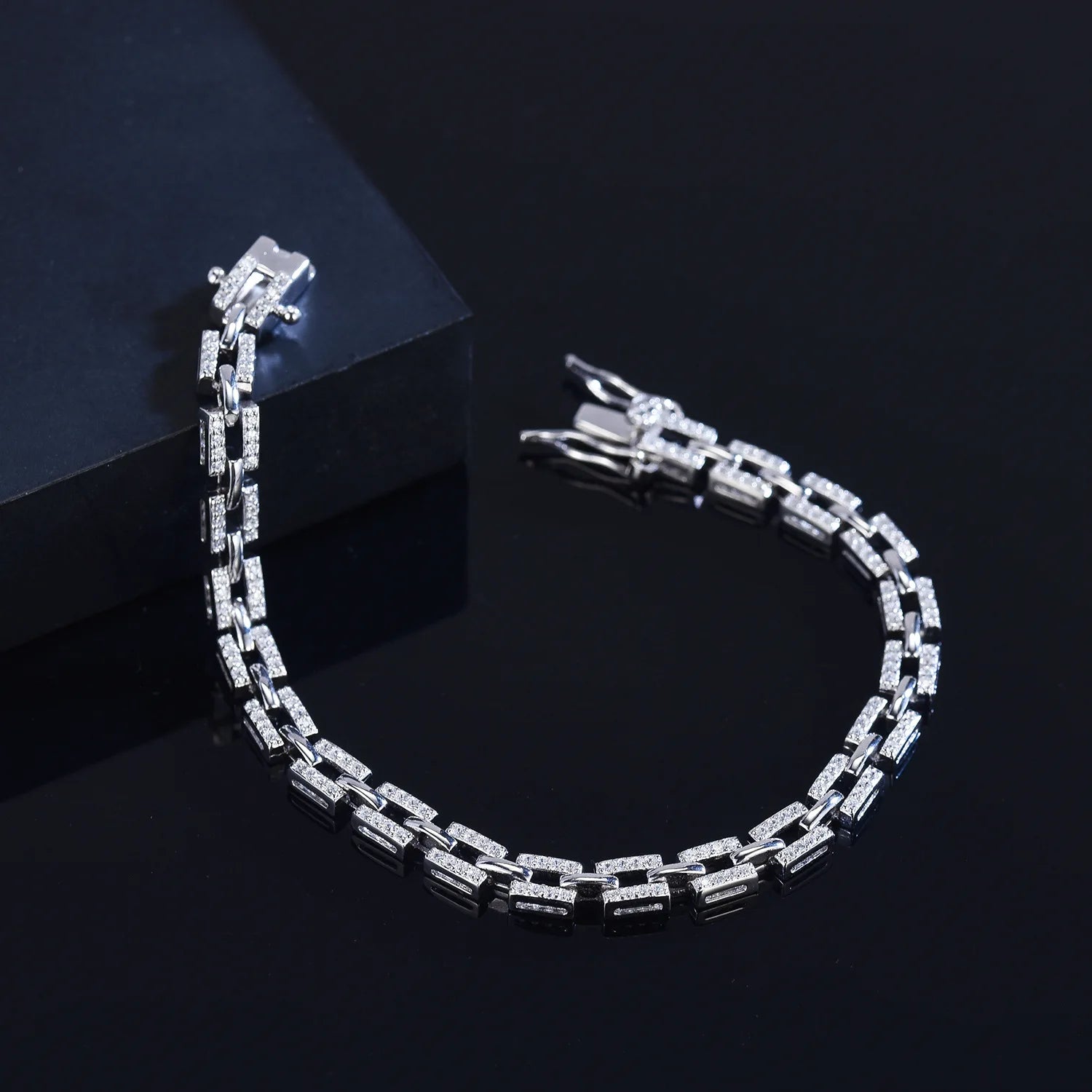 Pave Link Bracelet VVS 18KT Plated Sterling Silver