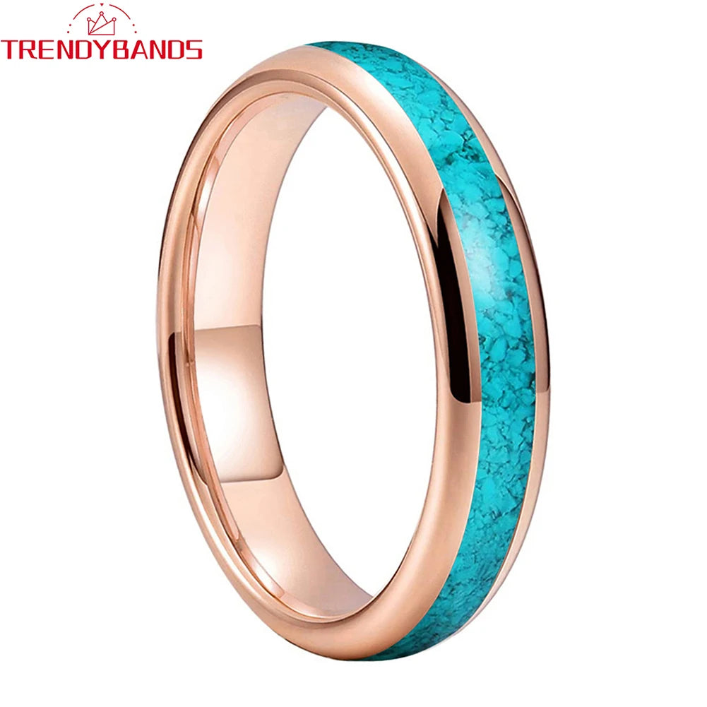 4MM, 6MM 8MM Tungsten Carbide Comfort Fit with Natural Turquoise Gemstone Inlay