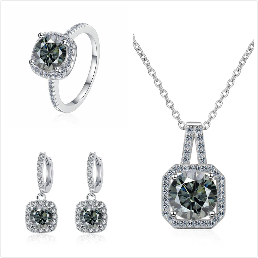Genuine Moissanite 3 Piece Necklace Earring & Ring Set