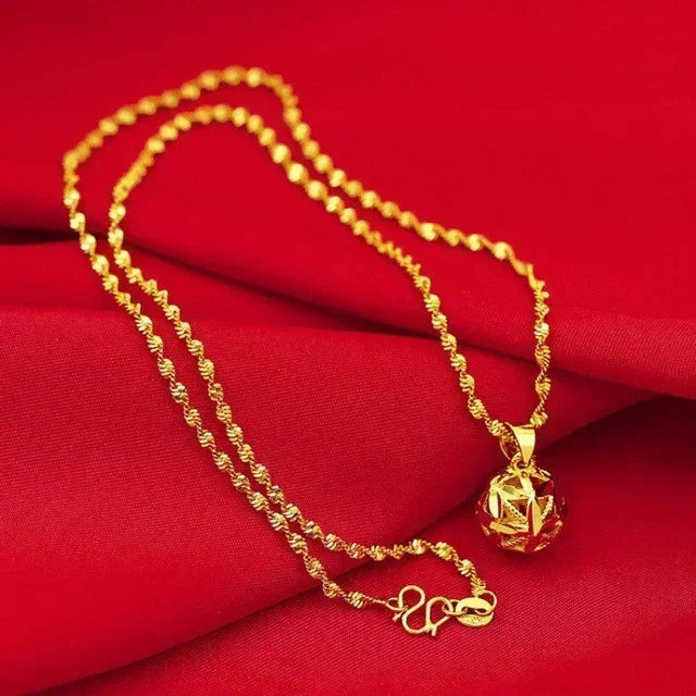 9999 24KT Pure Gold Heart & Roses Lovers Necklace