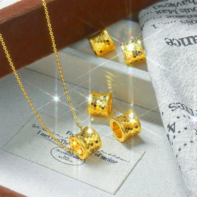 Pure 14KT Yellow Plated Steel Color Rotatable Shining Bead Necklace