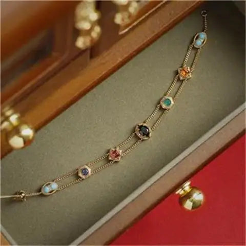 Luxury Gold Garnet Ruby Emerald Sapphire Opal Topaz Tourmaline Gemstones Lace Bracelet