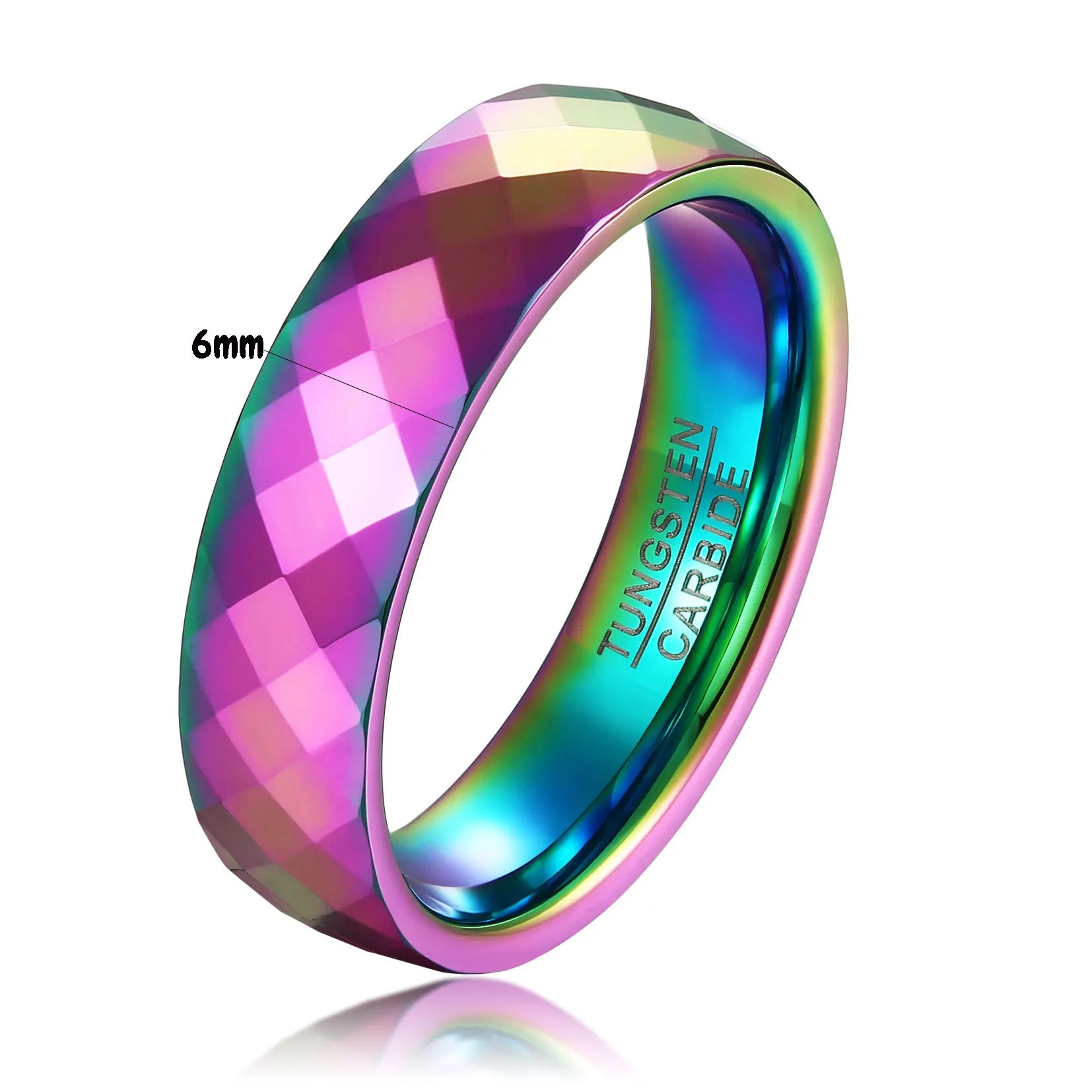 4/6MM Rainbow Faceted Edge Dome Polished Tungsten Carbide Ring