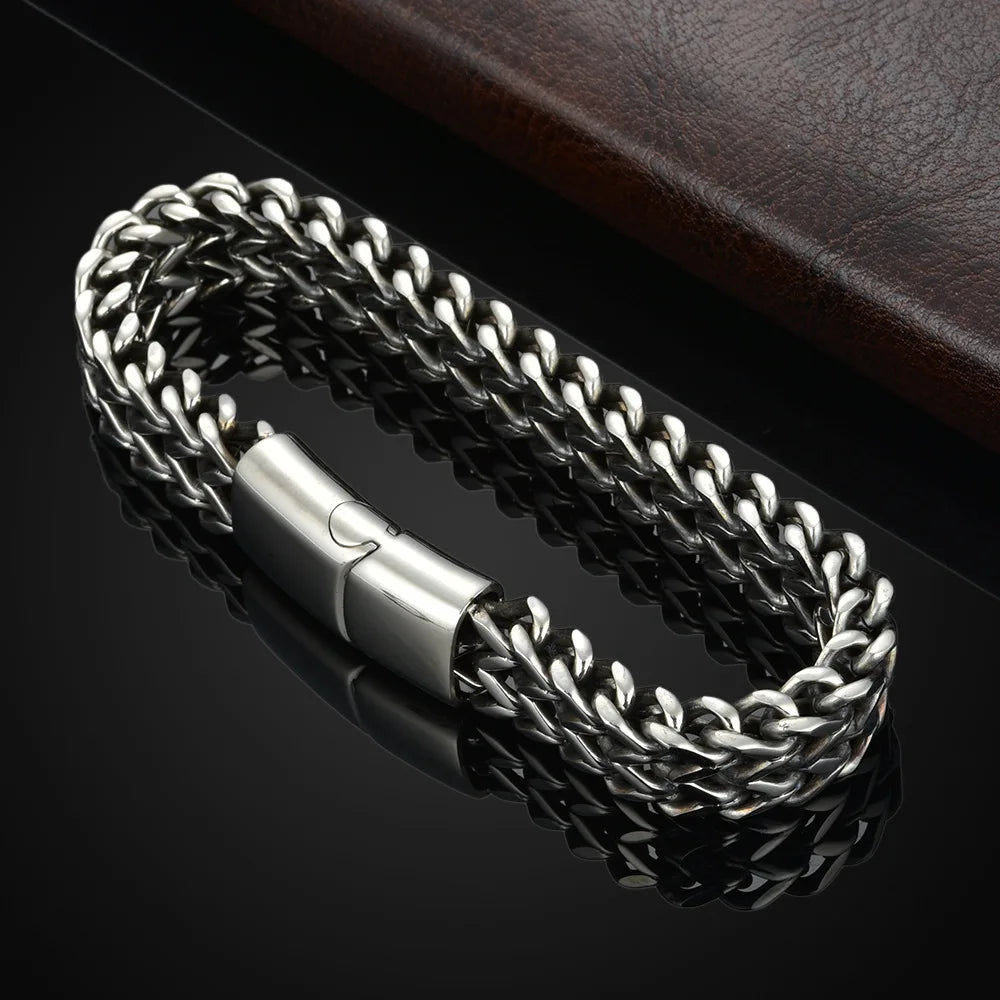 Stainless Steel Braided Double Row Front & Rear Fish Scale Alloy Magnetic Bracelet