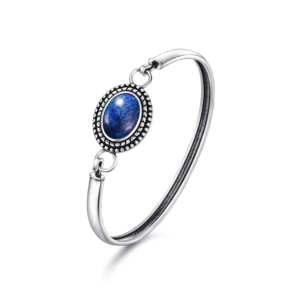 Sterling Silver 925 Vintage Moonstone Natural Stone 10*14MM Oval Shape Bracelet