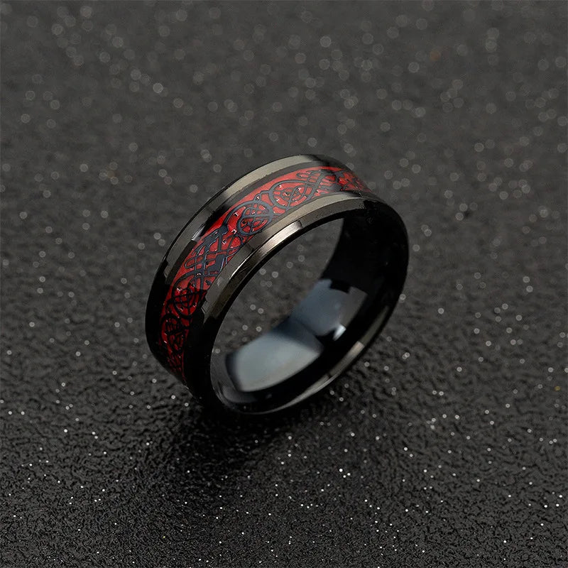 Classic 8MM Black Tungsten Wedding Celtic Dragon Stainless Steel Carbon Fiber Ring