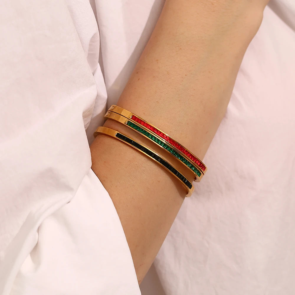 Rhinestone Bangle Bracelet Stacked Jewelry 316L Stainless Steel Bangle Set