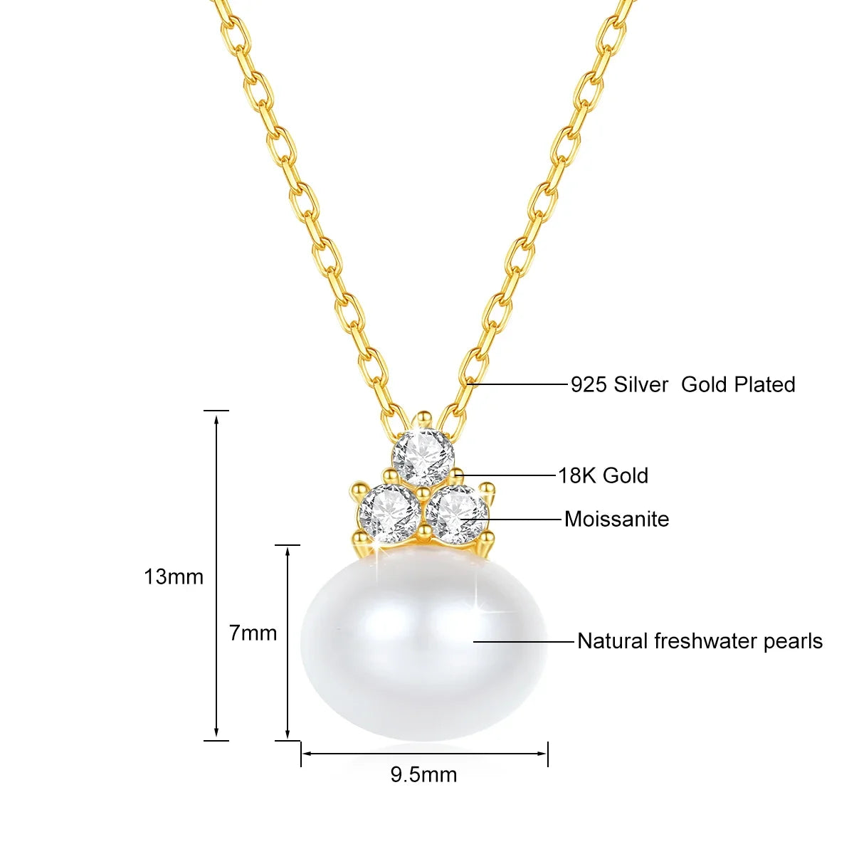 18KT Yellow Gold Pearl Necklace Moissanite Stone Luxury AU750 K Gold & Certificate