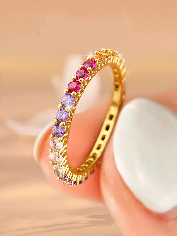 925 Sterling Silver Certified Colorful Zircon Ring