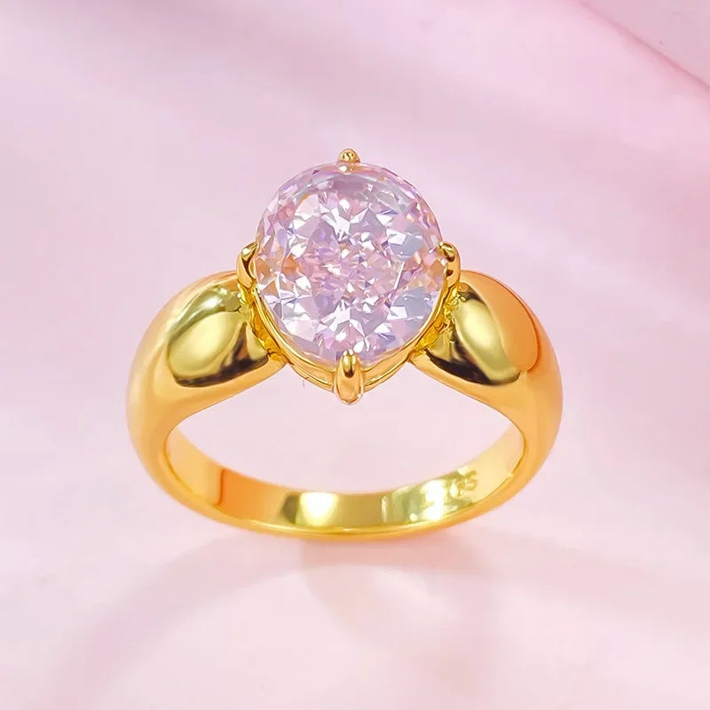 18KT Yellow Gold 3 Carat Pink Diamond Ring 100% Real 925 Sterling Silver Ring