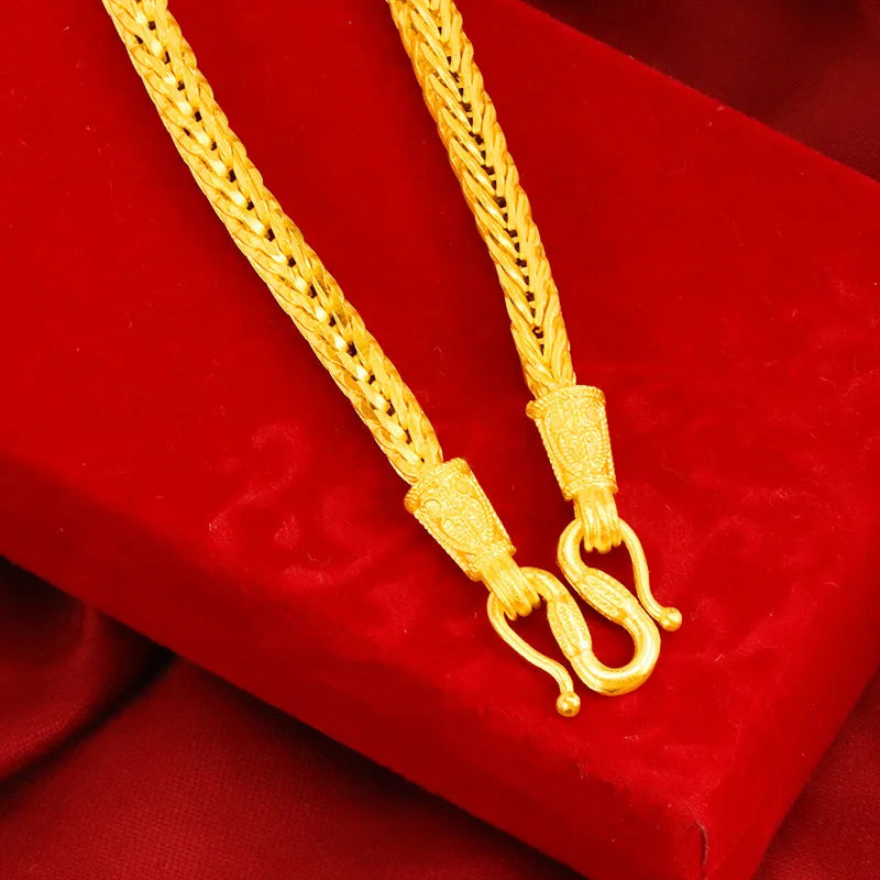Luxury 24KT Solid Gold 9999 Pure Gold Men's Square Keel Necklace