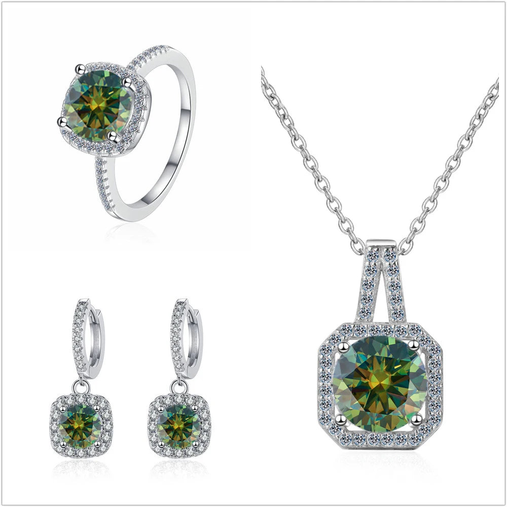 Genuine Moissanite 3 Piece Necklace Earring & Ring Set