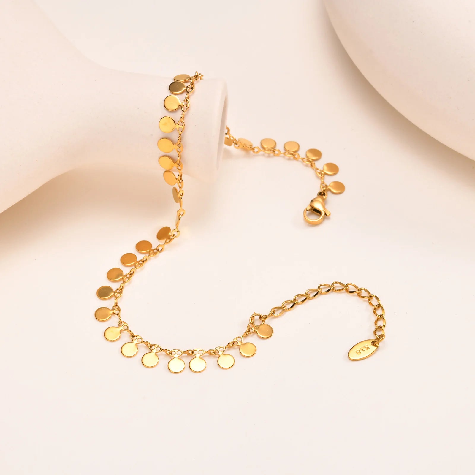 Full Gloss Gold Disc Tassel Anklet for Women Stainless Steel Gold Color Minimalist Anklet