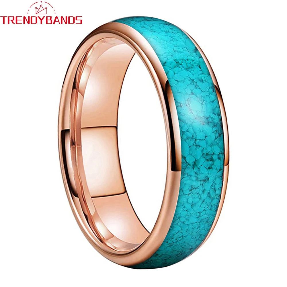 4MM, 6MM 8MM Tungsten Carbide Comfort Fit with Natural Turquoise Gemstone Inlay
