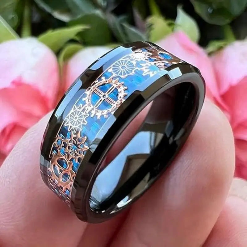 10MM Tungsten Polished Inlaid Wooden Dome Ring