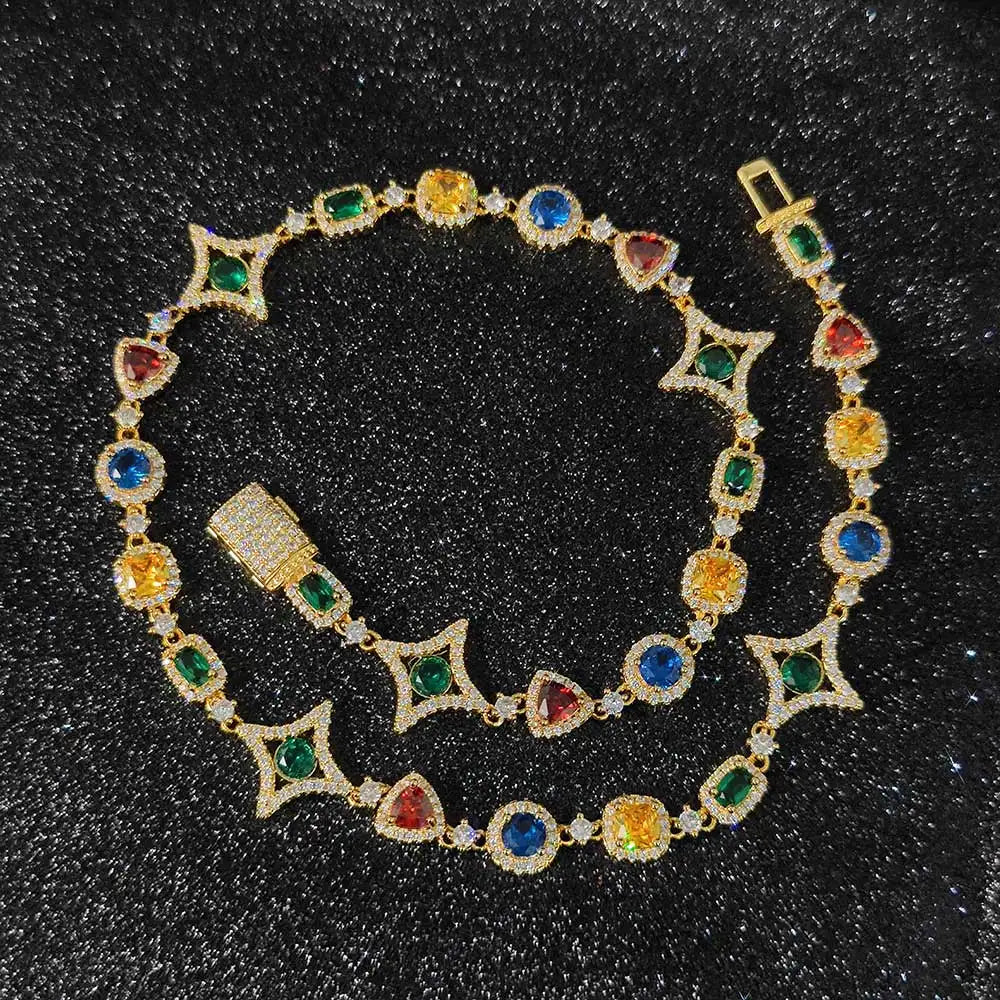 18KT Yellow Gold Plated Natural Brass Multicolored Zircons Necklace