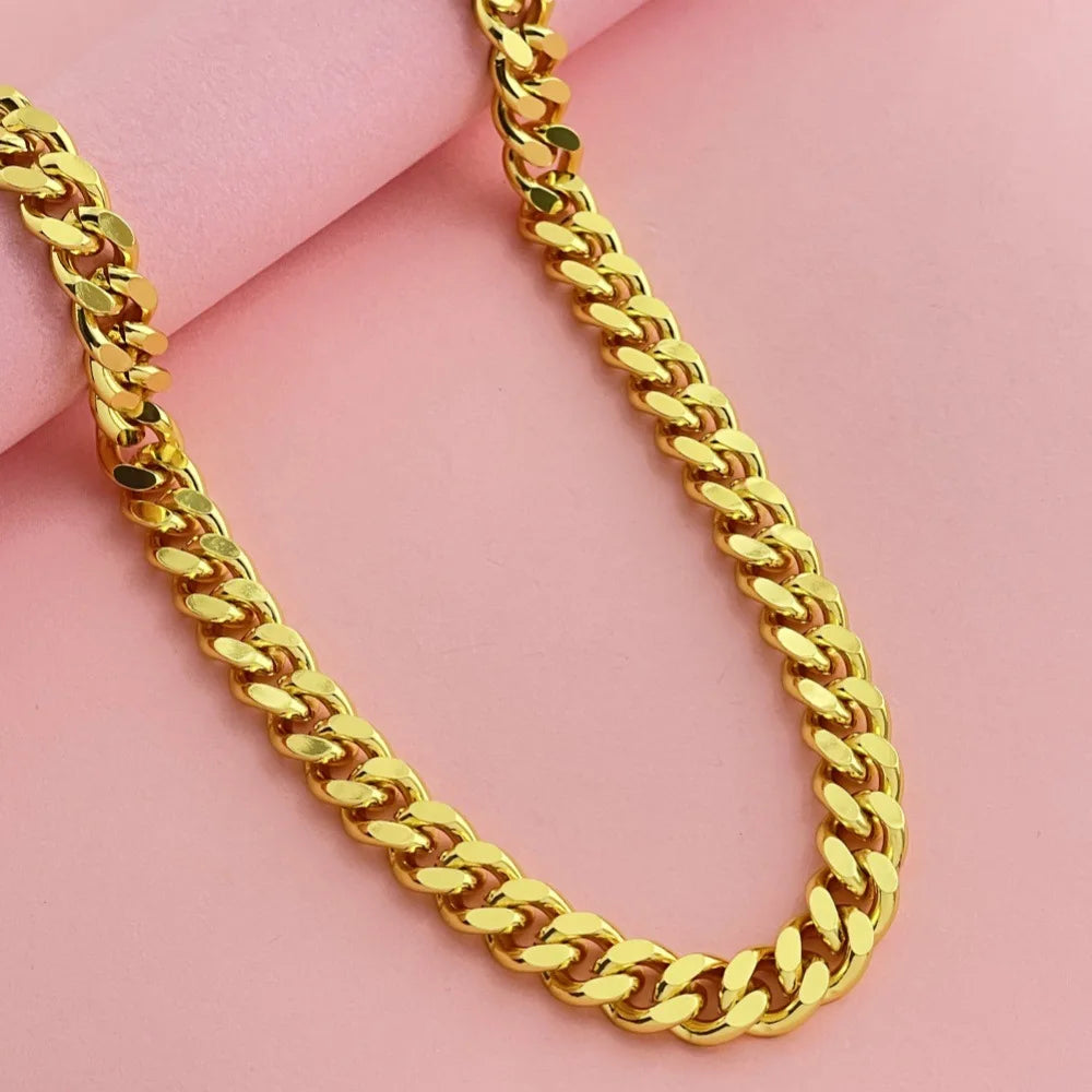 24K AU999 Gold 10MM 60CM Necklace Men's Polished Sideways Boss Chain Bold Twisted Unisex Neckpiece