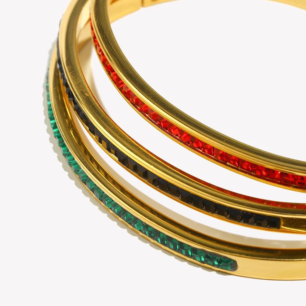 Rhinestone Bangle Bracelet Stacked Jewelry 316L Stainless Steel Bangle Set