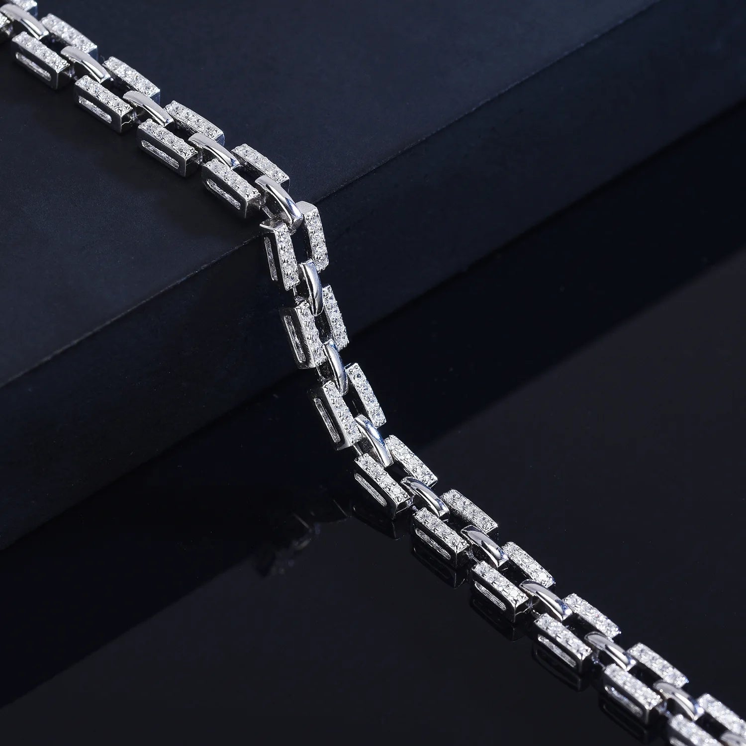 Pave Link Bracelet VVS 18KT Plated Sterling Silver