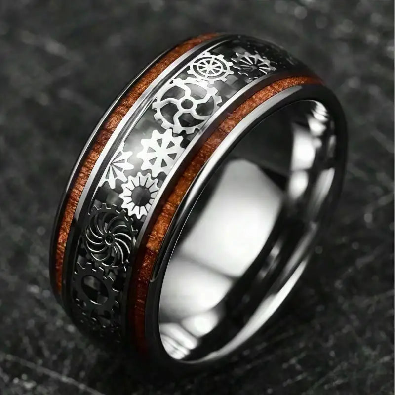 10MM Tungsten Polished Inlaid Wooden Dome Ring