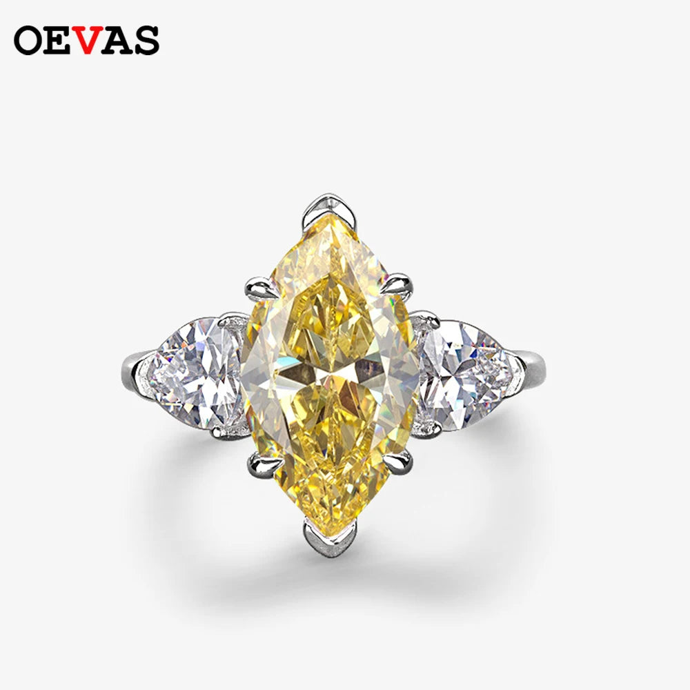 925 Sterling Silver Sparkling 8*14MM Topaz High Carbon Diamond Wedding Ring