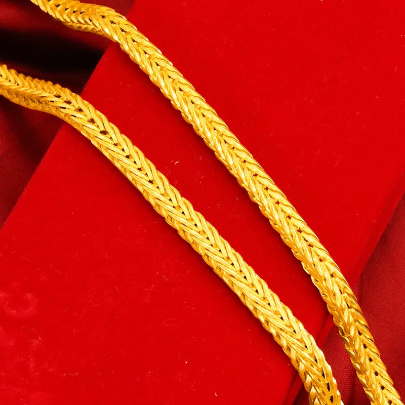 Luxury 24KT Solid Gold 9999 Pure Gold Men's Square Keel Necklace