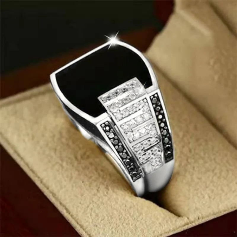 Men's Black Onyx Greek Geometric Fashion Ring