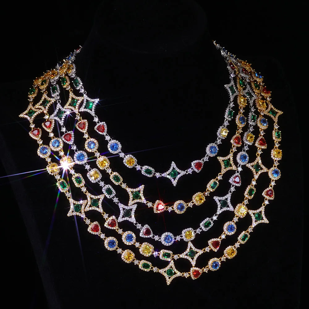 18KT Yellow Gold Plated Natural Brass Multicolored Zircons Necklace