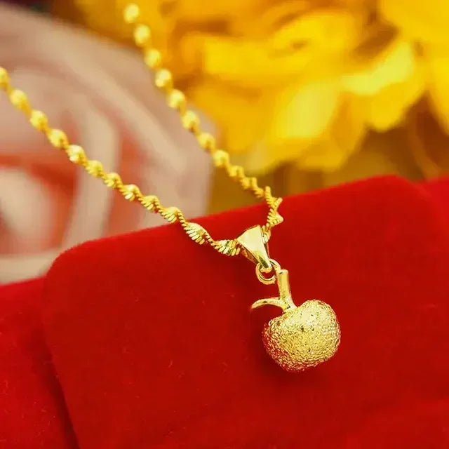 9999 24KT Pure Gold Heart & Roses Lovers Necklace