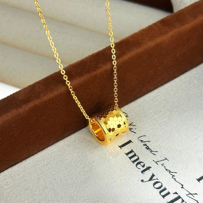 Pure 14KT Yellow Plated Steel Color Rotatable Shining Bead Necklace