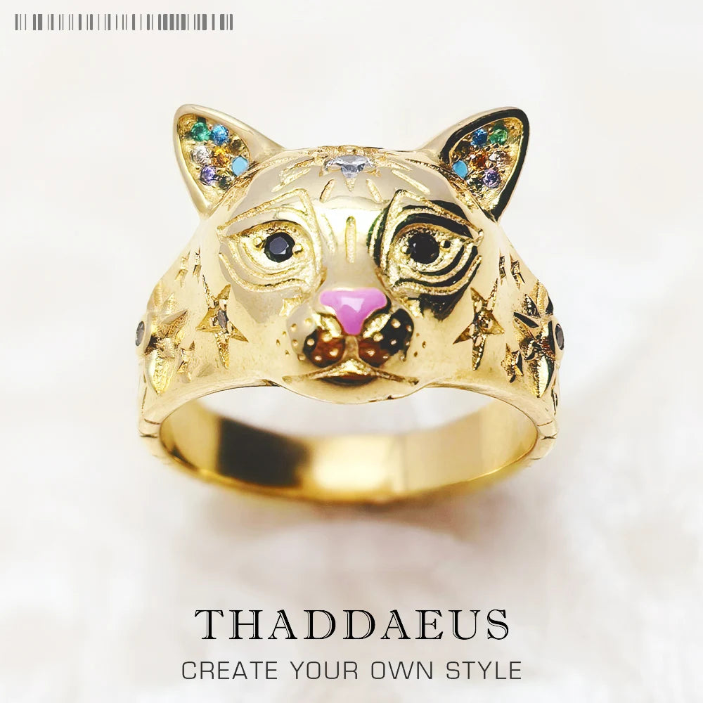 Gold Plated Ring Cat Spring Brand New Fine In 925 Sterling Silver
