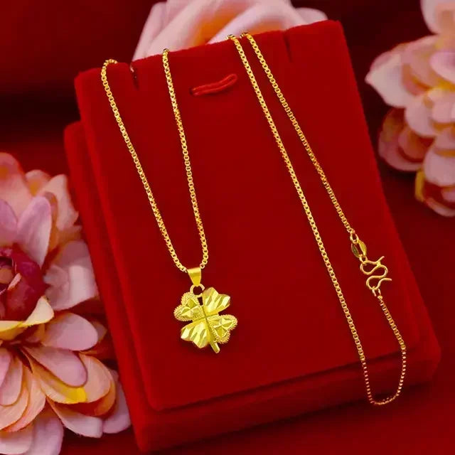9999 24KT Pure Gold Heart & Roses Lovers Necklace